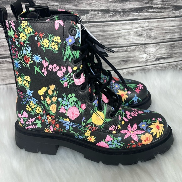 Rainbow Floral No Boundaries Memory Foam Combat Boots - Picture 9 of 9